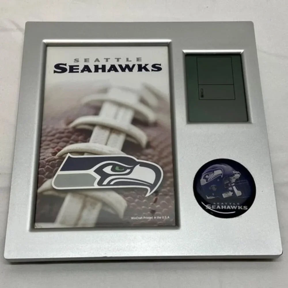 Seattle Seahawks Desk Alarm‎ Clock Picture Frame NFL Official Football Logo EUC